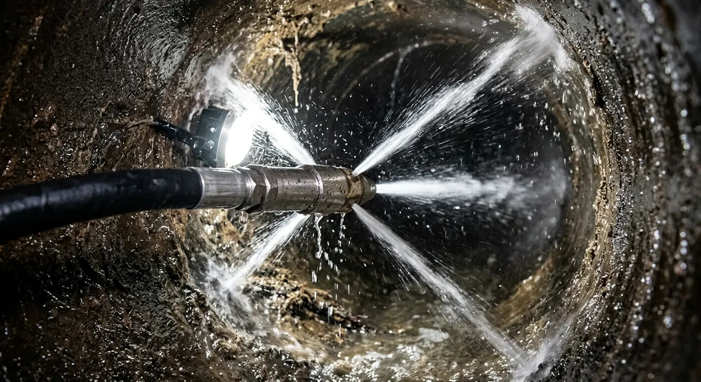 High-pressure hydro jetting nozzle cleaning sewer pipe for Sewer Cleanout in Sammamish